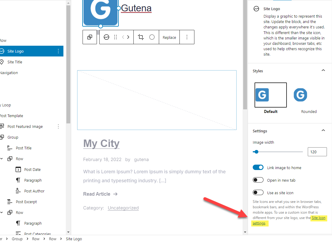 site icon settings