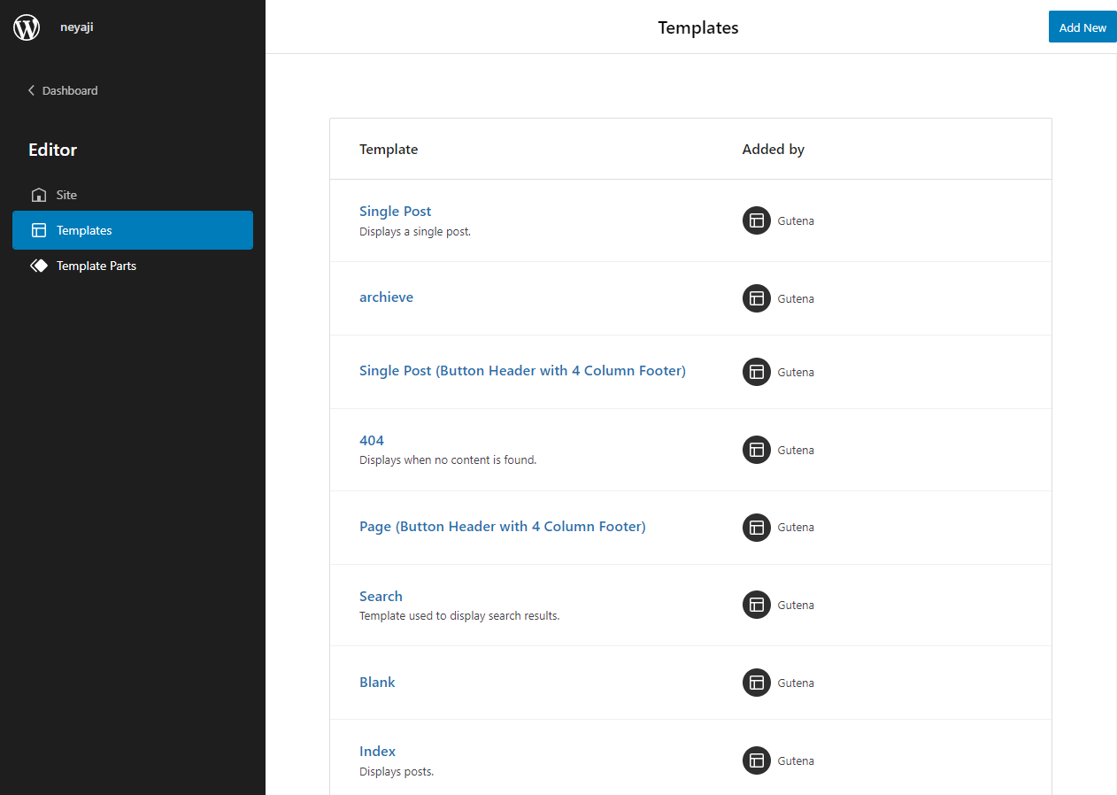 How to use Site Editor in WordPress Block Theme - Templates List