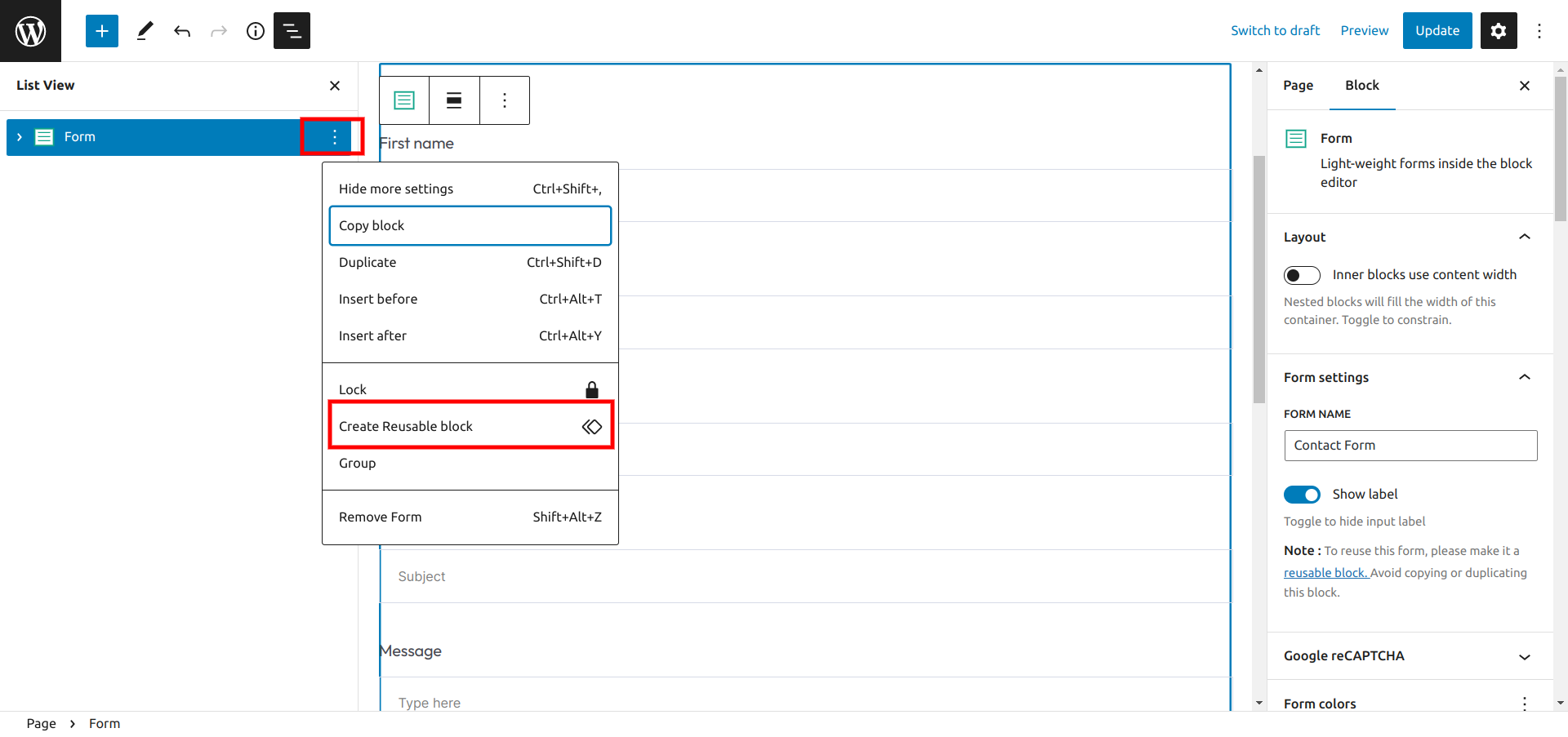 How to create Gutena forms – UnSynced patterns